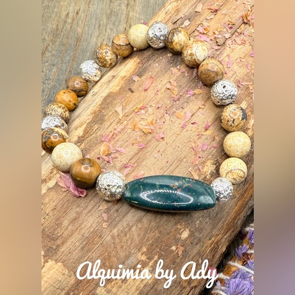 NATURAL STONES JASPER AND AGATE CHUNKY BRACELET - Picture 1 of 1